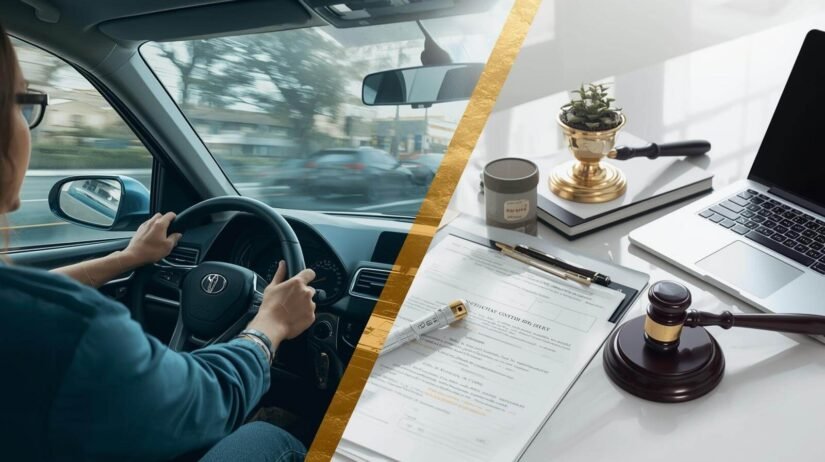 Driver Driving and legal documents side by side